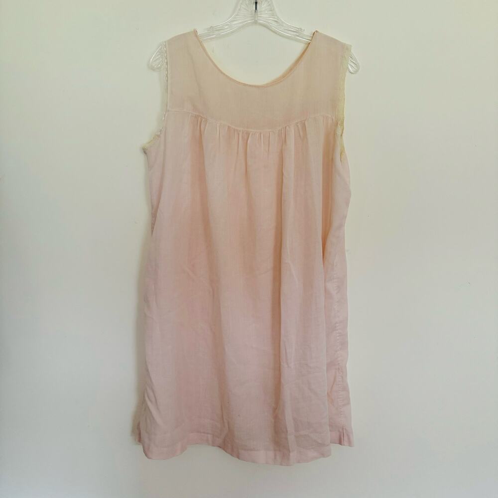 Vintage Baby Doll Pale Pink Cotton Lace Sleeveless Nightgown Size Medium - Picture 3 of 3